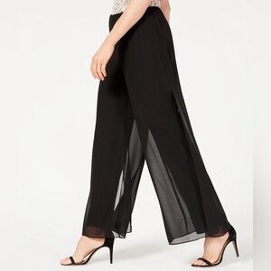 Alex Evenings Black Sheer Wide-Leg Chiffon Pants Size MP